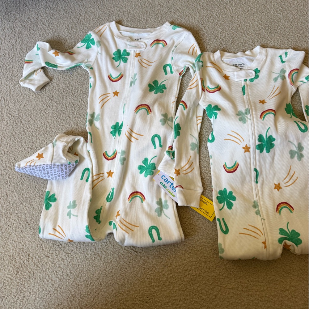 Rainbow & Shamrock kids Footed Pajamas